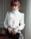 Finejo-Womens-Luxury-Long-Sleeve-Stand-Collar-Ruffle-T-shirt-Blouse-Medium-White-0-1