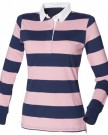 Front-Row-WomensLadies-Striped-Rugby-Polo-Shirt-M-NavyPink-0
