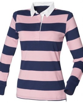 Front-Row-WomensLadies-Striped-Rugby-Polo-Shirt-M-NavyPink-0
