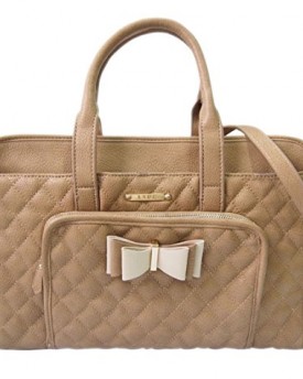Girly-HandBags-Beautiful-Quilted-Faux-Leather-Top-Handle-Shoulder-Bag-Bow-Vintage-Beige-0