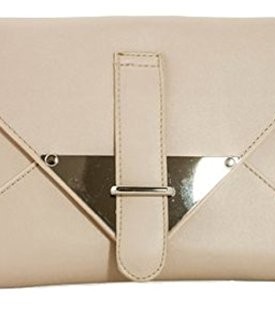 Girly-HandBags-Beige-Cream-Nude-Envelope-Ladies-Clutch-Bag-Faux-Leather-Evening-Bag-Mirror-Beige-W-12-H-7-inches-0