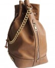 Girly-HandBags-New-Faux-Leather-Backpack-Shoulder-Bag-Drawstring-New-York-Gold-Chain-Tan-0-0