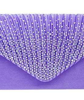 Girly-HandBags-Pleated-Satin-Clutch-Bag-Diamante-Shoulder-Chain-Elegant-Prom-Wedding-Evening-Lilac-0