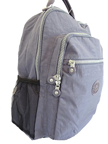 Gossip Girl - Woven Nylon / Fabric Multi Zip Pockets Lightweight Rucksack Backpack City Bag (Medium - Lilac Blue) - Image 4