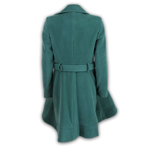 Grey Wool Feel Womens Zip Belted Flare Fitted Coat (12, Green) - Image 3