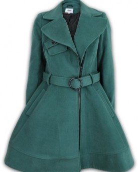 Grey-Wool-Feel-Womens-Zip-Belted-Flare-Fitted-Coat-12-Green-0