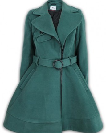 Grey-Wool-Feel-Womens-Zip-Belted-Flare-Fitted-Coat-12-Green-0