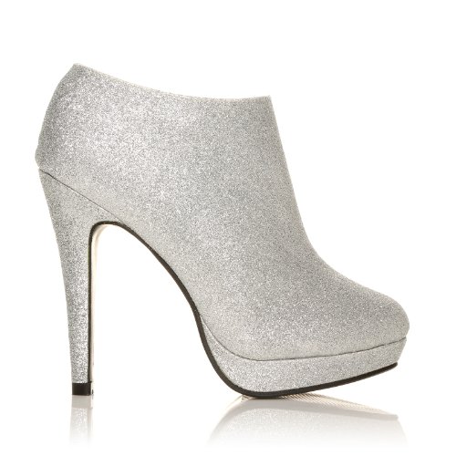 H20 Silver Glitter Stilleto Very High Heel Ankle Shoe Boots Size UK 3 EU 36