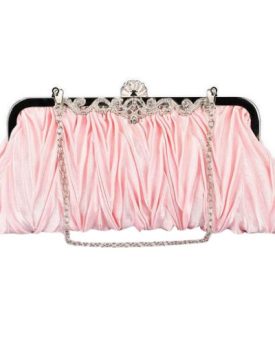 Hee-Grand-Women-Crystals-Kiss-Lock-Satin-Pleated-Evening-Wedding-Prom-Bridal-Clutch-Handbag-Pink-0