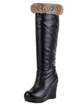 Hee-Grand-Women-Fashion-Knee-High-Wedge-Heel-Winter-Snow-Boots-UK55-Black-0