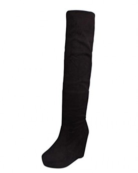 Hee-Grand-Women-Fashion-Suede-Knee-High-Wedge-Heel-Boots-UK-35-Brown-0