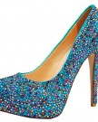 Honeystore-Womens-Prom-Crystal-Sequins-Sheepskin-Court-Shoes-Blue-7-UK-0