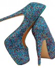 Honeystore-Womens-Prom-Crystal-Sequins-Sheepskin-Court-Shoes-Blue-7-UK-0-3