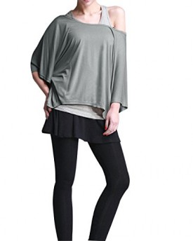 ISASSY-Womens-2-in-1-Style-New-Hot-Loose-Batwing-Tops-Blouses-T-shirt-Fit-UK-Size-10-16-Racer-Back-Tank-Top-Vest-Batwing-Style-Short-Sleeves-Loose-Style-Gray-L-UK12-EU40-0