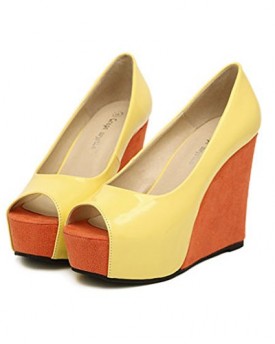 Instyleshoes-Women-PU-Assorted-Colors-Peep-Toe-Wedges-Pumps-High-Heels-Shoes-38-Yellow-0