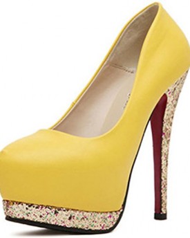 Instyleshoes-Women-PU-Shining-Edge-Round-Toe-High-Heels-Pump-Stiletto-Shoes-39-Yellow-0