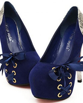 Instyleshoes-Women-Suede-Round-Toe-Bowtie-Snakeskin-High-Heels-Platform-Shoes-38-Blue-0