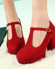 Instyleshoes-Women-Suede-Round-Toe-High-Chunky-Heels-T-Bar-Retro-Pump-Shoes-36-Red-0-4
