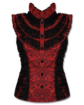 Jawbreaker-Red-Black-Brocade-Damask-Lace-Goth-Steampunk-VTG-Victorian-Shirt-Top-0