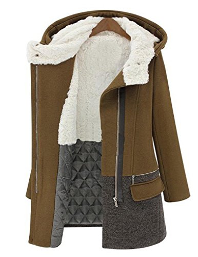 Jollychic Women's Stylish Hooded Fleece Quilted Winter Long Woolen Zipper Coat Size 12 UK As the Picture - Image 4