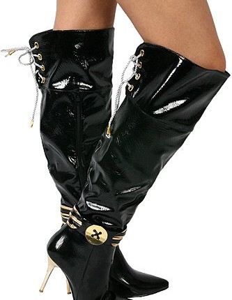 K30-Womens-Black-Patent-Knee-High-Heel-Boots-Size-8-0