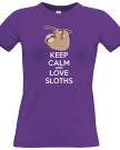 Keep-Calm-and-Love-Sloths-Funny-T-Shirt-for-Women-Ladies-Purple-M-Medium-Size-12-0