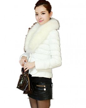 KingSo-Women-Ladies-Winter-Long-Sleeve-Faux-Fur-Collar-Short-Down-Coat-Jacket-Outwear-White-10-12US-MTag-XL-0