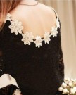 Korean-Fashion-Round-Collar-Lace-Long-Sleeve-Womens-Sweet-T-Shirt-Blouses-Black-UK10-0-0