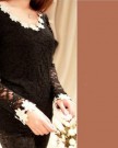 Korean-Fashion-Round-Collar-Lace-Long-Sleeve-Womens-Sweet-T-Shirt-Blouses-Black-UK10-0-2