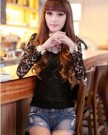 Korean-Fashion-Round-Collar-Lace-Long-Sleeve-Womens-Sweet-T-Shirt-Blouses-Black-UK10-0-3