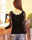 Korean-Fashion-Round-Collar-Lace-Long-Sleeve-Womens-Sweet-T-Shirt-Blouses-Black-UK10-0-5