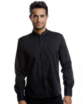 Kustom-Kit-Bargear-Long-Sleeve-Mandarin-Collar-Shirt-Color-Black-Size-L-0
