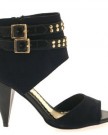 LADIES-ANKLE-BOOT-GLADIATOR-HIGH-HEELS-COLLAR-BOW-BUCKLE-STUDDED-BLACK-LS9053-SIZE-8-0