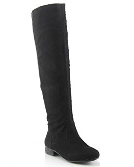 LADIES-BLACK-FLAT-OVER-THE-KNEE-WOMENS-HIGH-ZIP-STRETH-ELASTIC-WINTER-BOOTS-SIZE-3-8-UK-8-Black-Suede-0