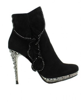 LADIES-BLACK-HIGH-HEEL-DIAMANTE-FAUX-SUEDE-ANKLE-BOOTS-ZIP-ON-SIZE-3-8-0