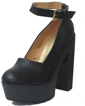 LADIES-CLEATED-SOLE-WOMENS-HIGH-HEEL-CHUNKY-ANKLE-STRAP-PLATFORM-ANKLE-BOOTS-SANDALS-SHOES-UK-8-EU-41-Black-0