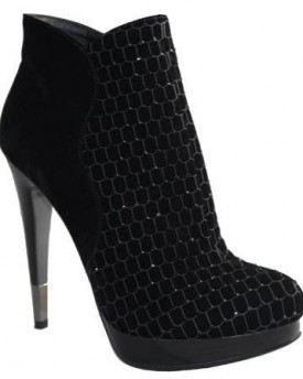 LADIES-HIGH-HEEL-BLACK-HONEY-COMB-DESIGN-EVENING-PARTY-ANKLE-BOOTS-SIZE-3-8-0
