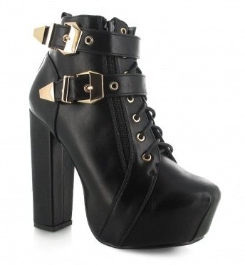 LADIES-WOMEN-GIRLS-HIGH-HEELS-COVERED-PLATFORM-ANKLE-BOOT-LACE-UP-DOUBLE-GOLD-BUCKLE-SIZE-3-4-5-6-7-8-4-Black-0