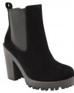 LADIES-WOMENS-CASUAL-ELASTICATED-HIGH-MID-BLOCK-HEEL-ANKLE-BOOTS-SHOES-SIZE-UK-6-EU-39-US-8-Black-Suede-0-0