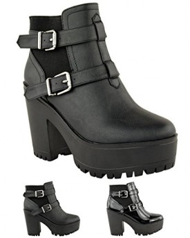 LADIES-WOMENS-CHUNKY-CLEATED-SOLE-HIGH-HEEL-PLATFORM-CHELSEA-ANKLE-BOOTS-SHOES-UK-4-Black-Faux-Leather-0