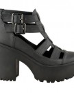 LADIES-WOMENS-CHUNKY-CLEATED-SOLE-HIGH-HEEL-PLATFORM-CUT-OUT-BOOTS-SHOES-SIZE-UK-7-Black-Faux-Leather-0-2