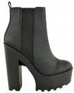 LADIES-WOMENS-CLEATED-ELASTIC-PLATFORM-BOOTS-CHUNKY-BLOCK-HIGH-HEEL-ANKLE-SHOES-UK-5-Black-Faux-Leather-0-0