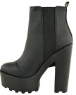LADIES-WOMENS-CLEATED-ELASTIC-PLATFORM-BOOTS-CHUNKY-BLOCK-HIGH-HEEL-ANKLE-SHOES-UK-5-Black-Faux-Leather-0-1