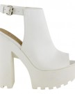 LADIES-WOMENS-CLEATED-SOLE-HIGH-HEEL-CHUNKY-PLATFORM-CUT-OUT-BOOTS-SHOES-SIZE-UK-7-White-Faux-Leather-0-1