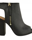 LADIES-WOMENS-CUT-OUT-BACK-PEEP-TOE-CHUNKY-BLOCK-MID-HIGH-HEEL-ANKLE-BOOTS-SHOES-UK-5-Black-Faux-leather-0-1