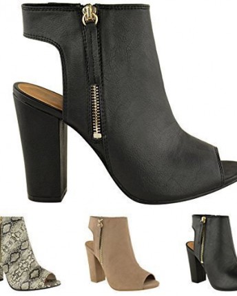 LADIES-WOMENS-CUT-OUT-BACK-PEEP-TOE-CHUNKY-BLOCK-MID-HIGH-HEEL-ANKLE-BOOTS-SHOES-UK-5-Black-Faux-leather-0