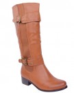 LADIES-WOMENS-ELASTICATED-FAUX-LEATHER-RIDING-KNEE-WIDE-CALF-HIGH-SHOE-BOOT-SIZE-UK-6-EU-39-US-8-Tan-Faux-Leather-0-0