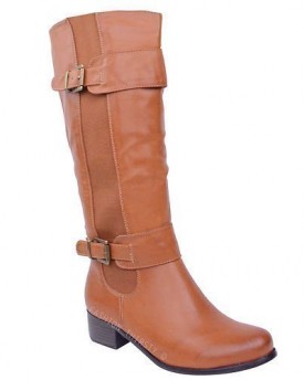 LADIES-WOMENS-ELASTICATED-FAUX-LEATHER-RIDING-KNEE-WIDE-CALF-HIGH-SHOE-BOOT-SIZE-UK-6-EU-39-US-8-Tan-Faux-Leather-0