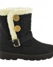 LADIES-WOMENS-FLAT-LOW-HEEL-SNOW-WINTER-FUR-LINED-QUILTED-GRIP-SOLE-ANKLE-HIGH-BOOTS-SIZE-UK-6-EU-39-US-8-Black-Faux-Leather-Cream-Fur-0-1