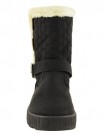 LADIES-WOMENS-FLAT-LOW-HEEL-SNOW-WINTER-FUR-LINED-QUILTED-GRIP-SOLE-ANKLE-HIGH-BOOTS-SIZE-UK-6-EU-39-US-8-Black-Faux-Leather-Cream-Fur-0-3